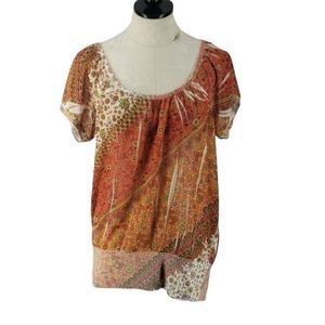 FANG Fall Floral Print Scoop Neck XL Blouse‎